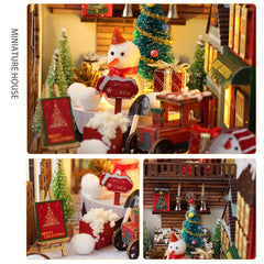 DIY 3D Wooden Puzzle LED Christmas House Booknook Bookshelf Decor