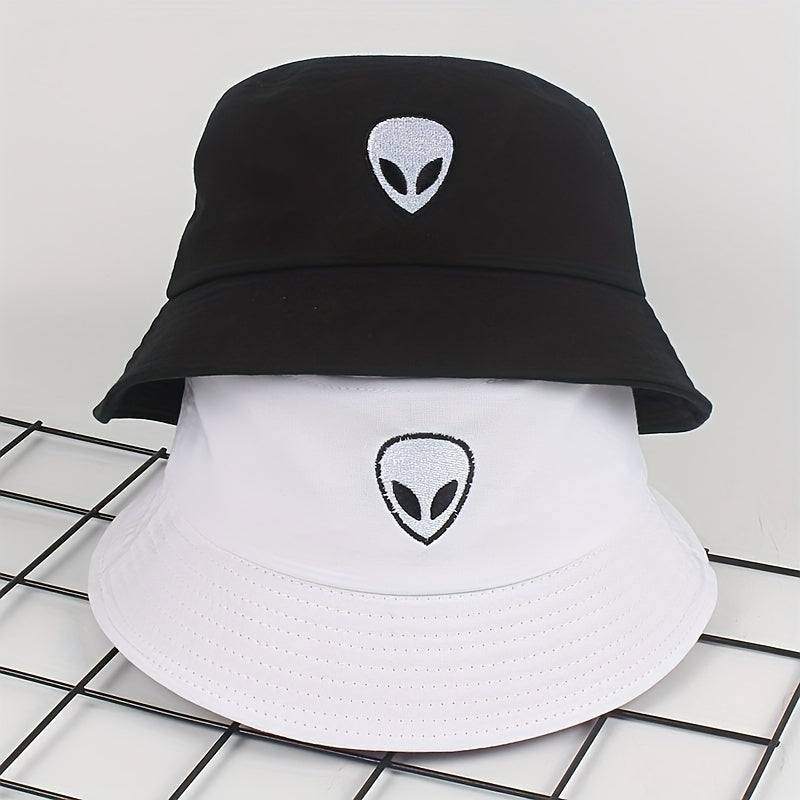 Unisex Foldable Sunshade Bucket Hat Alien Pattern Double sided Sun Hat