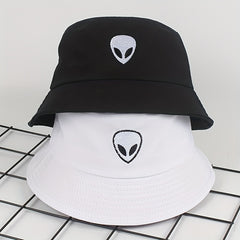 Unisex Foldable Sunshade Bucket Hat Alien Pattern Double sided Sun Hat