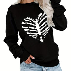 Skeleton Print Crew Neck Sweatshirt Long Sleeve