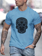 Men's Floral Skull Graphic T shirt Casual Tee for Summer