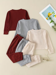 Girl's Waffle Sweatshirt & Sweatpants Set, Casual Outfit for Spring Fall