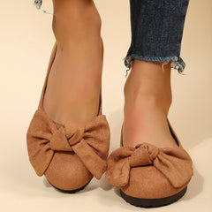 Women's Bow Tie Decor Flat Shoes Slip on Round Toe Lightweight Solid Casual Shoe