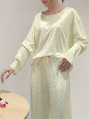 Polka Dot Lounge Set Long Sleeve Top & Pants Women's Loungewear