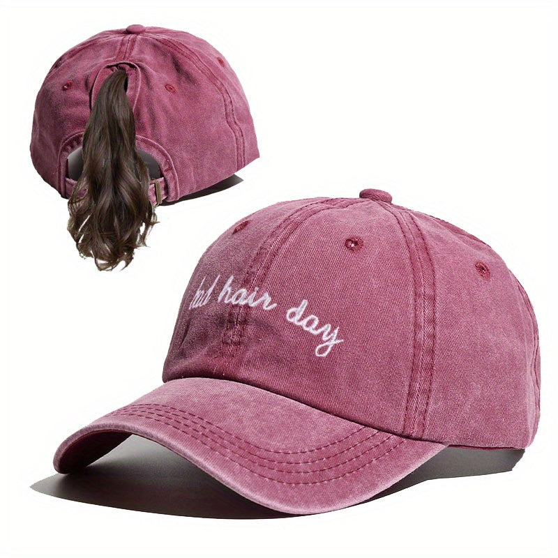 Distressed Ponytail Baseball Cap Embroidered Sun Hat