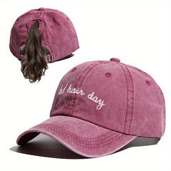 Distressed Ponytail Baseball Cap Embroidered Sun Hat