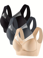 3pcs Mesh Wireless Push Up Bra Women's Lingerie