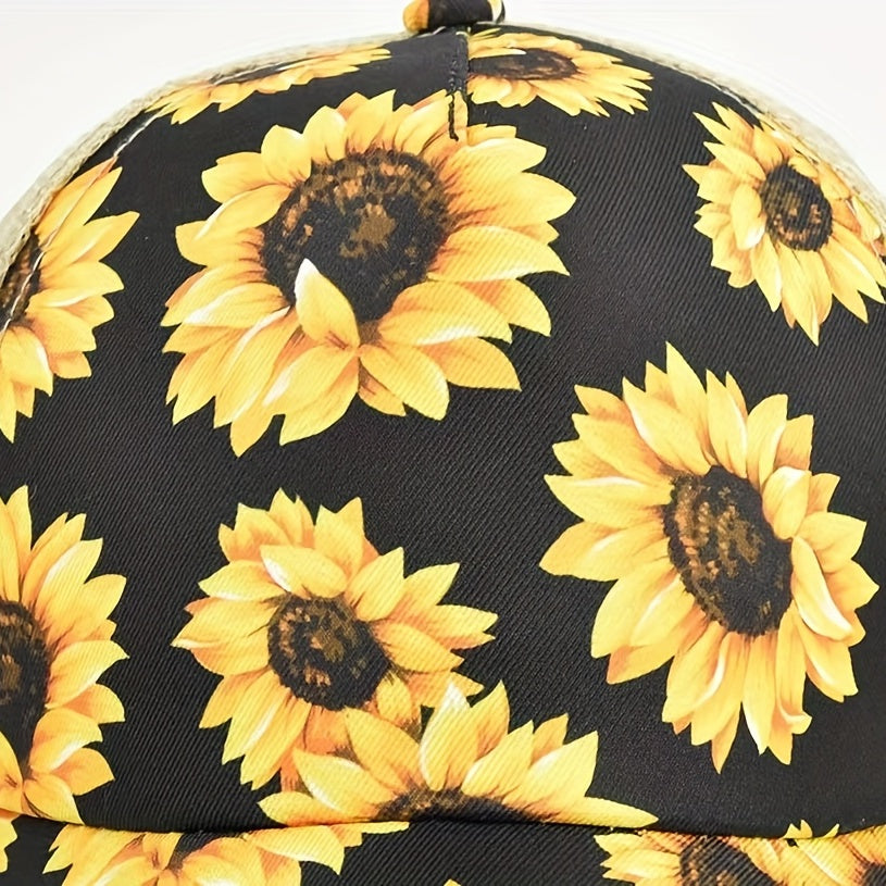 Sunflower Cross Elastic Mesh Cap Cotton Ponytail Baseball Cap