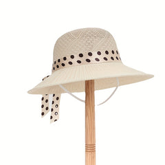 Crochet Bucket Hat with Polka Dot Ribbon Sun Hats
