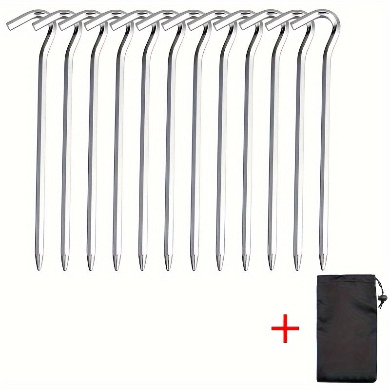 12pcs Camping Tent Stake Metal Ground Nail Garden Stake with Hook