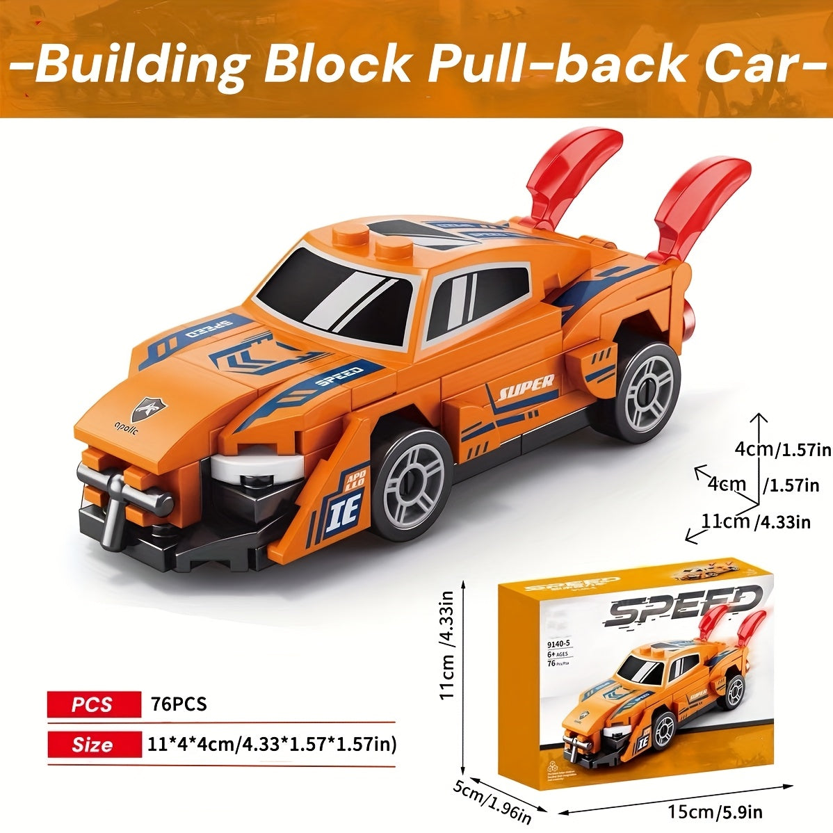 6pcs Mini Car Building Blocks Toy Pull Back Car Model ABS Material