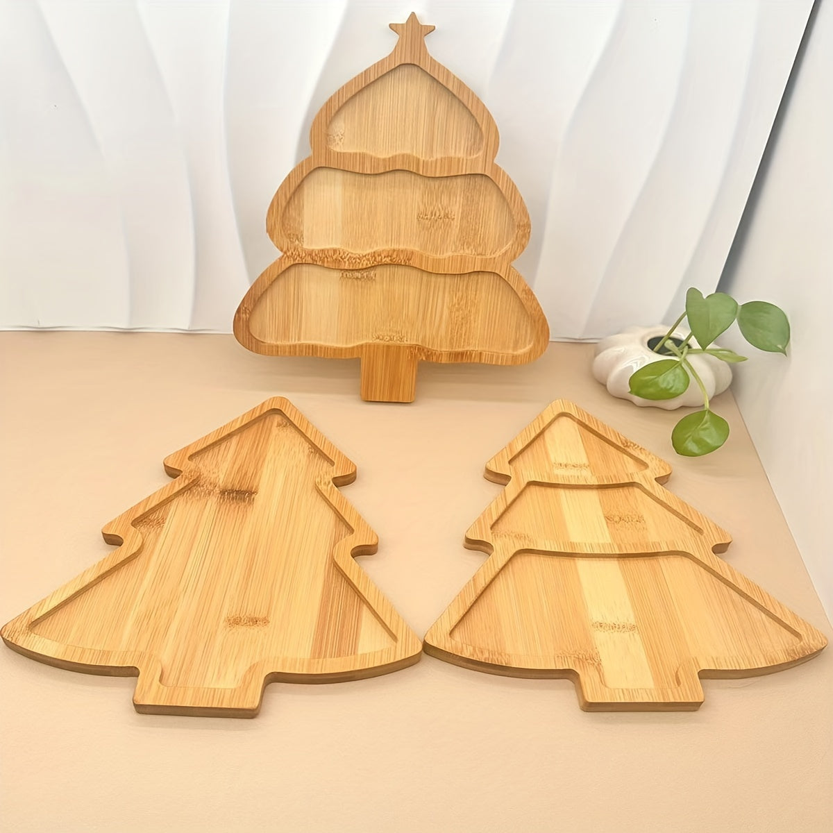 Christmas Tree Wood Serving Tray for Food and Drinks
