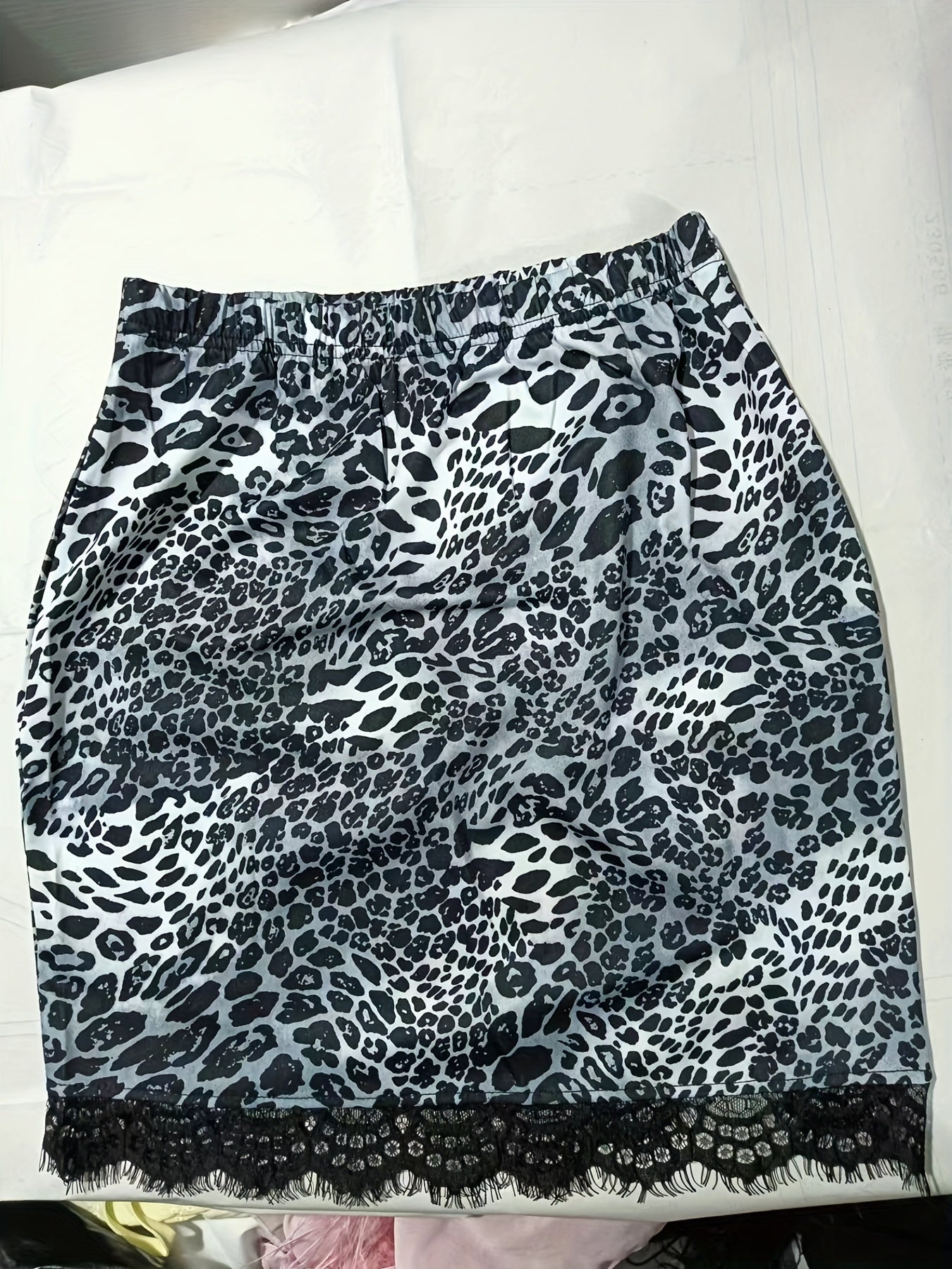 Leopard Print Lace Trim Skirt Elastic Waist Spring Summer Clothing