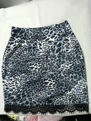 Leopard Print Lace Trim Skirt Elastic Waist Spring Summer Clothing