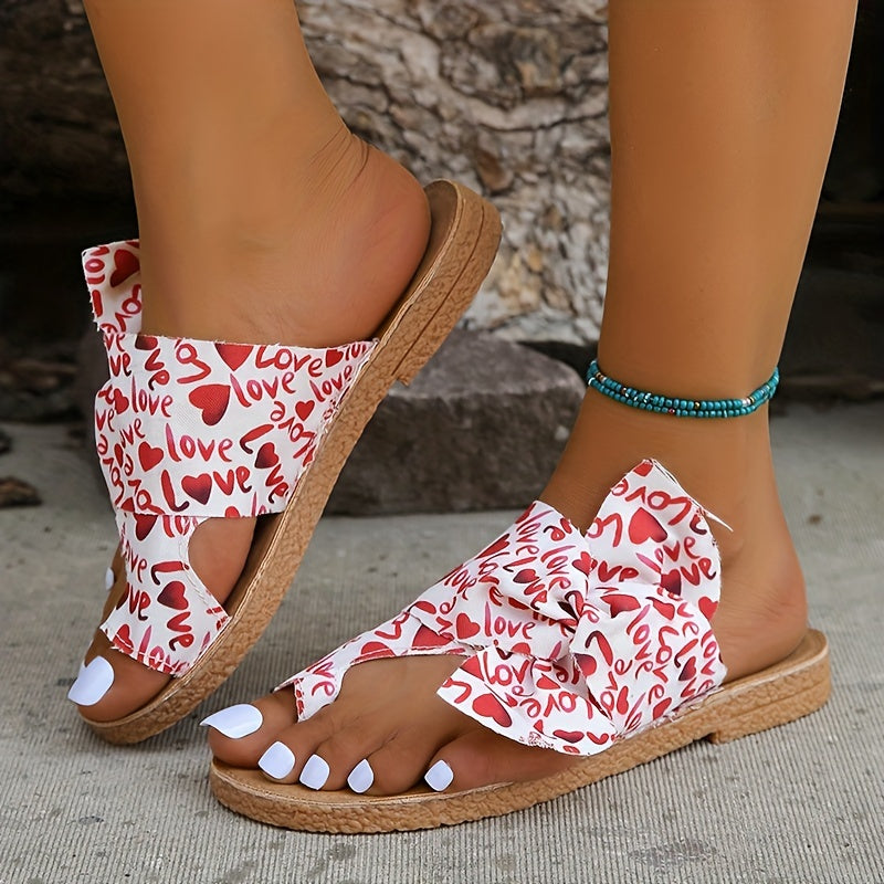 Women's Heart & Letter Print Sandals Slip On Open Toe Lightweight Shoes