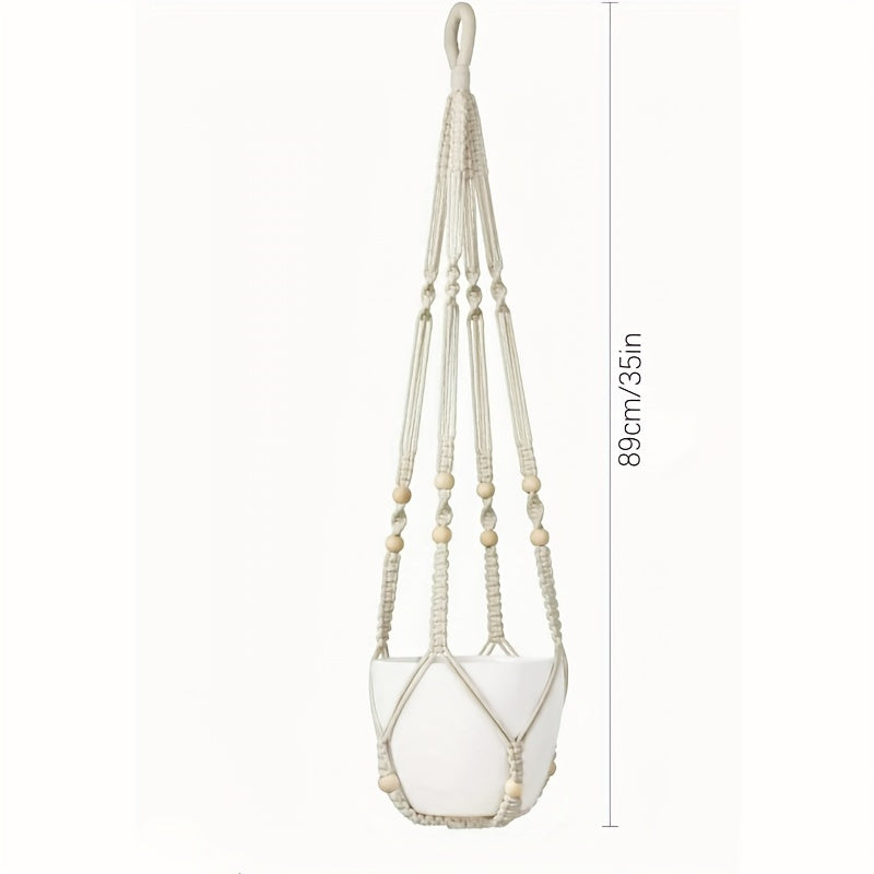 Indoor Hanging Plant Hanger Wood Beads Flower Pot Holder