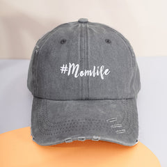 MOM LIFE Embroidery Baseball Cap Ripped Washed Ponytail Hat Sun Visor