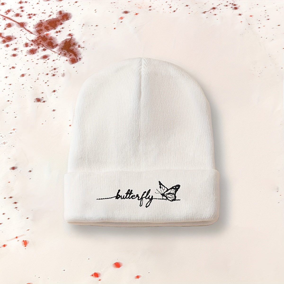Butterfly Embroidery Knit Hat Y2K Beanie Candy Skull Cap Elastic