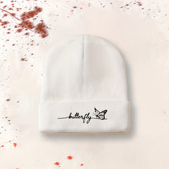 Butterfly Embroidery Knit Hat Y2K Beanie Candy Skull Cap Elastic