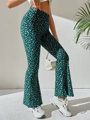 Floral Print Flare Leg Pants High Waist Casual Pants Spring/Fall