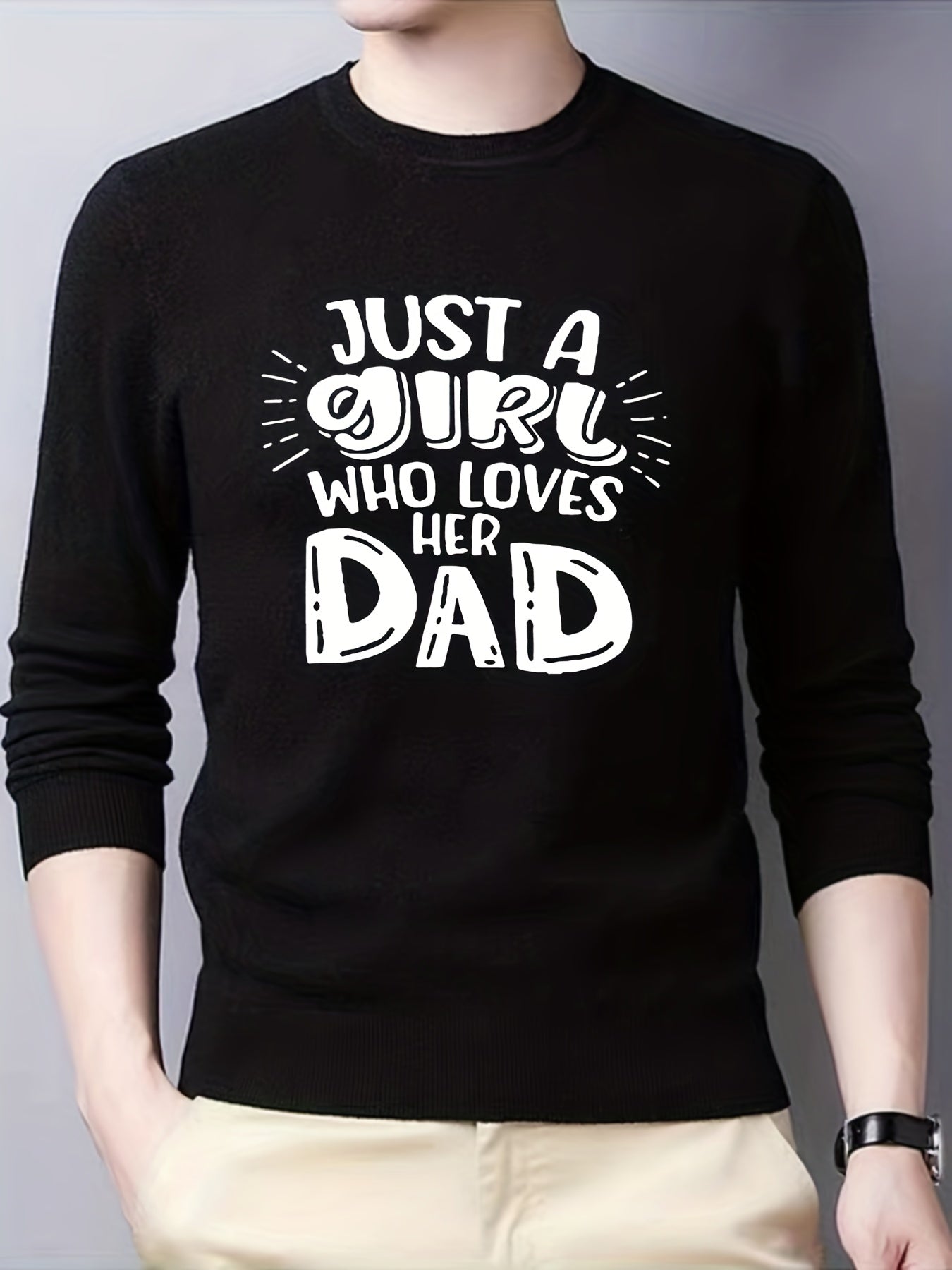 Dad's Girl Knitted Sweater Men's Casual Warm Crew Neck Pullover