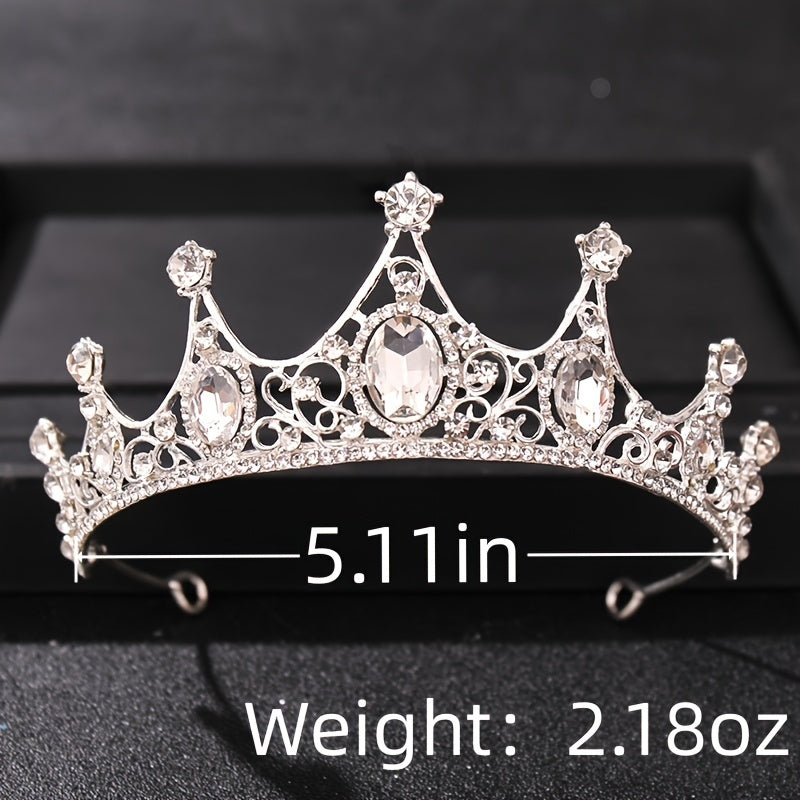 Baroque Silver Crystal Jewelry Set Rhinestone Tiara Crown Choker Necklace