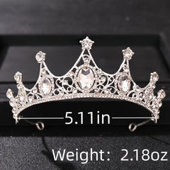 Baroque Silver Crystal Jewelry Set Rhinestone Tiara Crown Choker Necklace