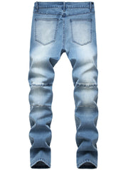 Men's Straight Slim Denim Jeans With Pockets