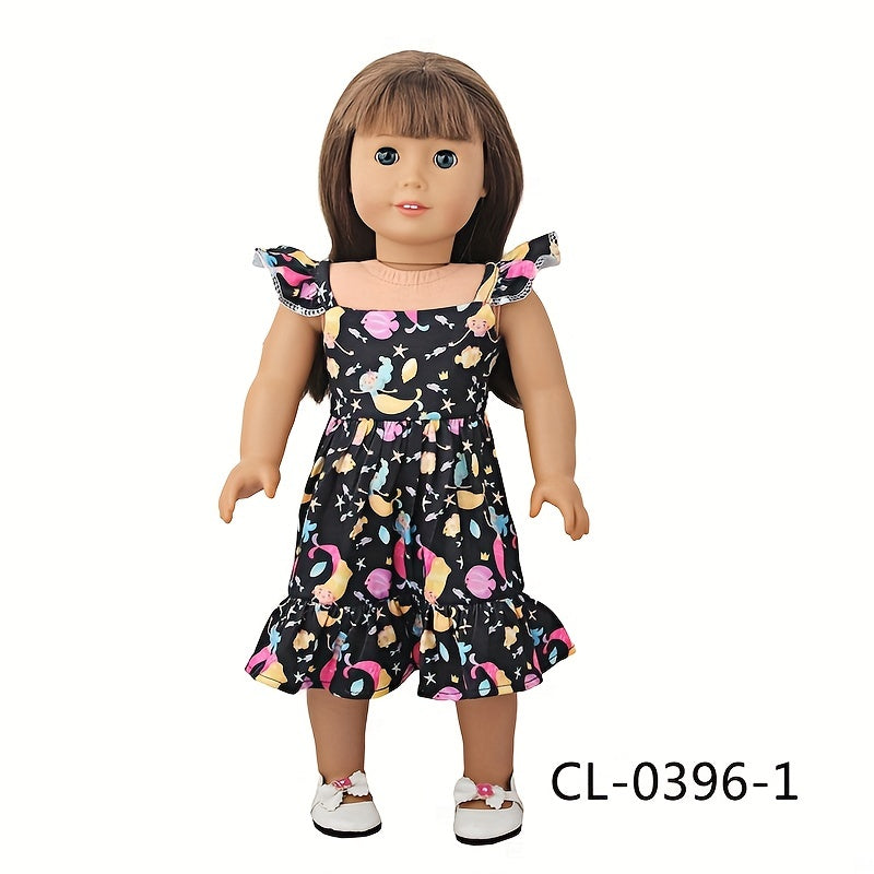 Doll Clothes 45 72 Cm Flying Sleeve Print Dress