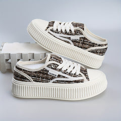 Brown Platform Canvas Shoes Lace Up Outdoor Sneakers