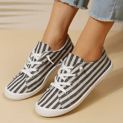Women's Striped Canvas Shoes Casual Lace Up Outdoor Sneakers