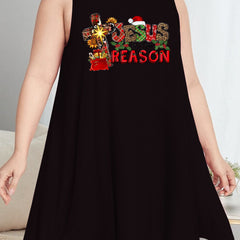 Christmas Nightdress Women's Plus Christmas Hat Print Round Neck Sleep