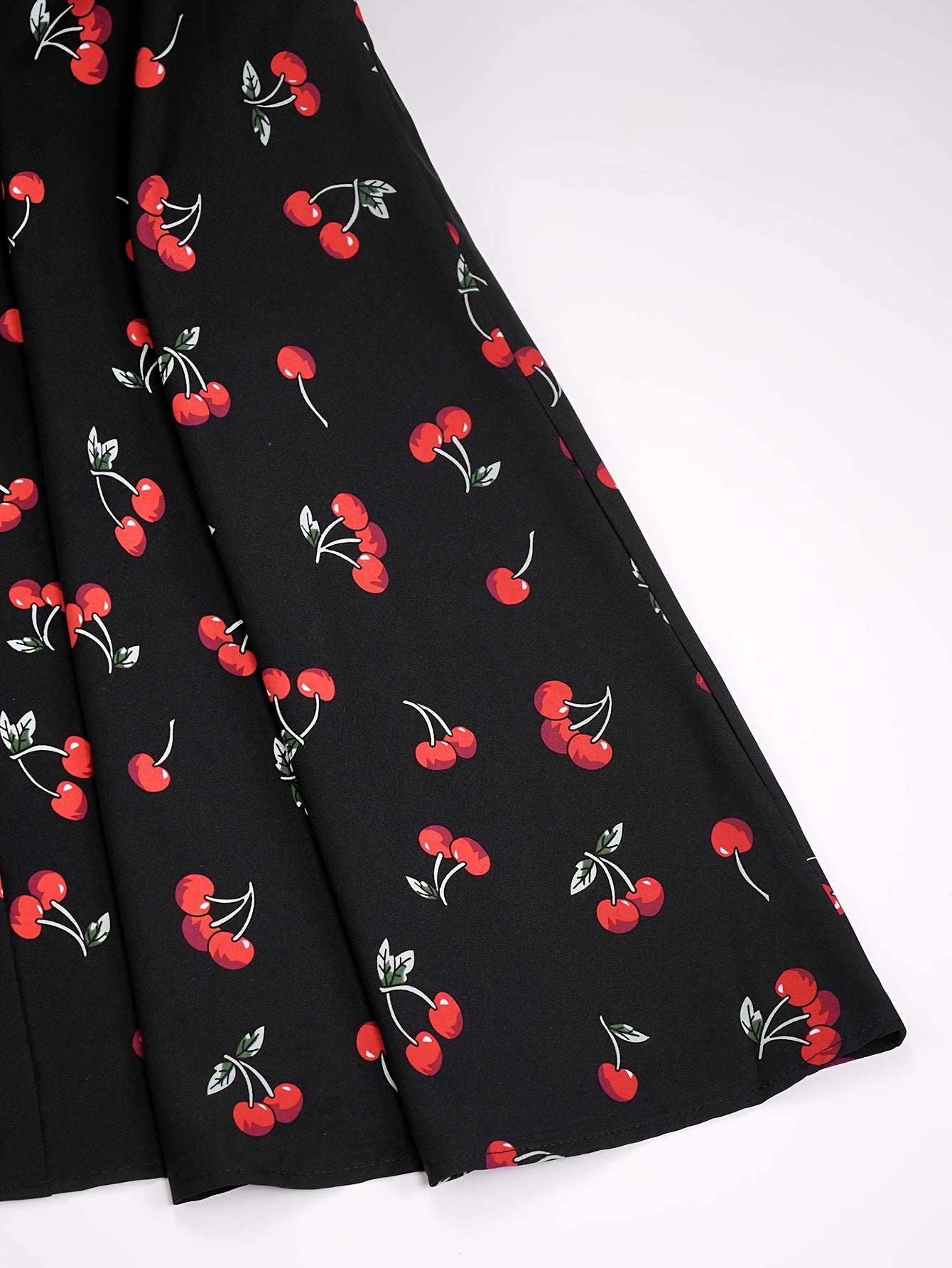 Cherry Print A-line Skirt with Elastic Waist