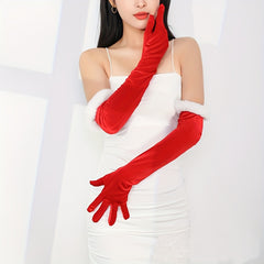 Red Velvet Gloves Christmas Party Long Birthday Dinner Cosplay Costume Accessori