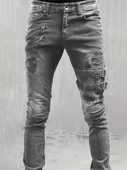 Slim Fit Ripped Biker Jeans Men's Casual Street Style