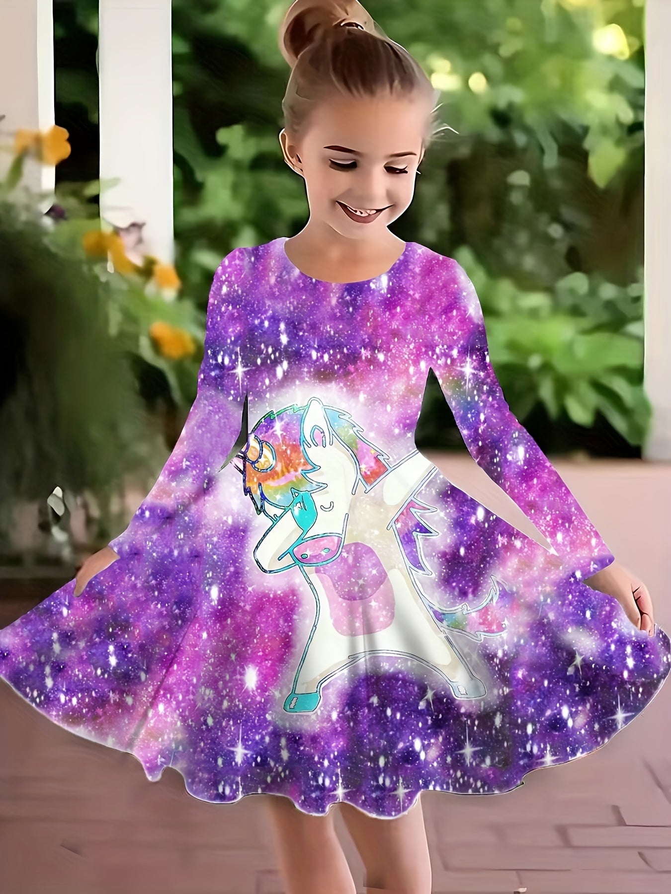 Girls Dreamy Sequin Print Unicorn Sleeveless Dress