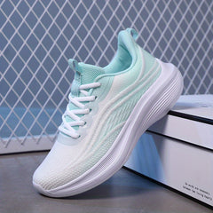 Women's Breathable Flying Woven Sneakers Casual Lace Up Running Shoes