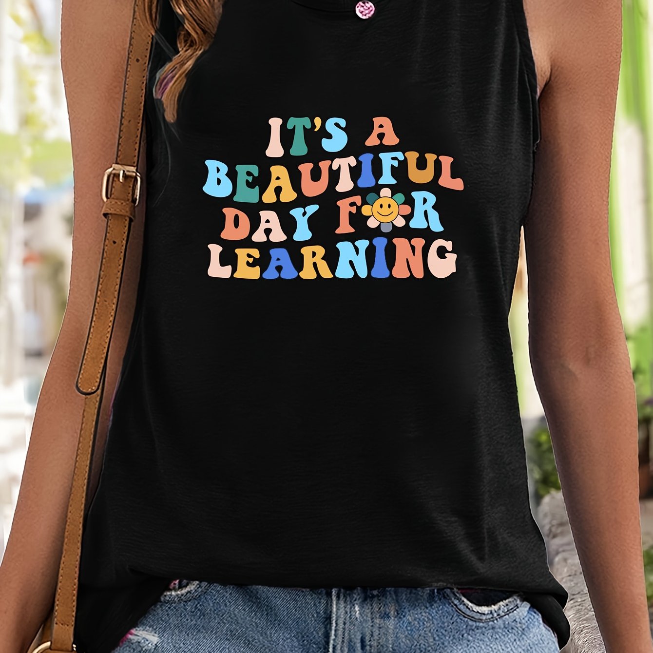 Floral & Colorful Sleeveless Sports Vest Round Neck Casual Tops