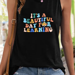 Floral & Colorful Sleeveless Sports Vest Round Neck Casual Tops