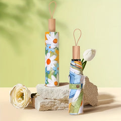 Vintage Oil Painting Folding Umbrella UV Protection