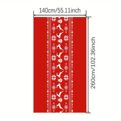 Polyester Table Cloth Merry Christmas Deer Snowflake Pattern Red Cover