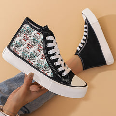 Stylish Frog Pattern High Top Sneakers for Women