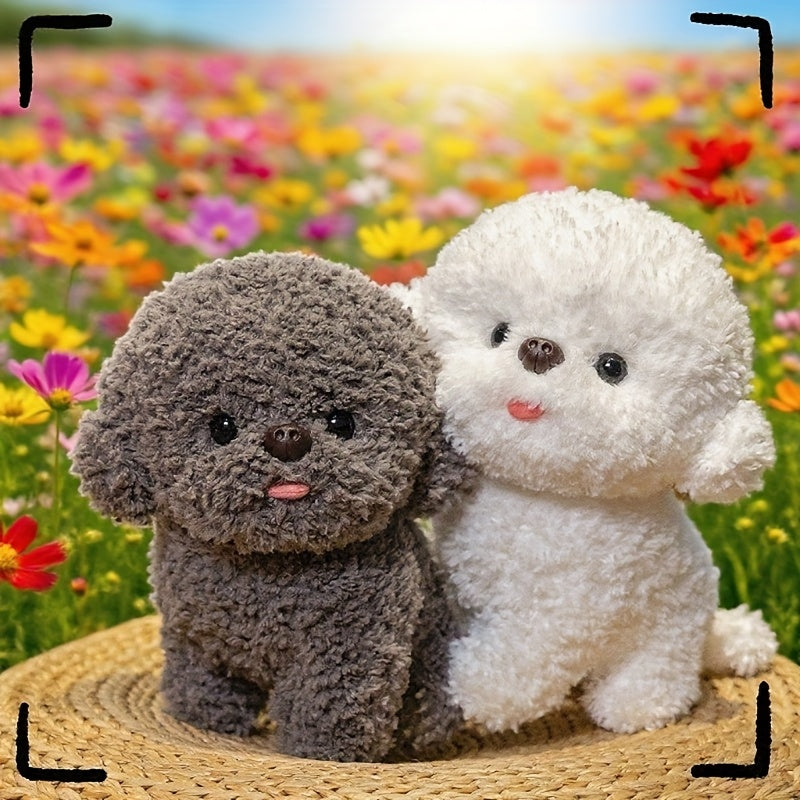 Puppy Plush Toy Soft Fluffy Dog Doll with Expressive Eyes Dark Grey