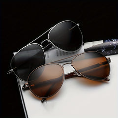 Men's Polarized Anti Light Sunglasses Vintage Metal Spring Legs