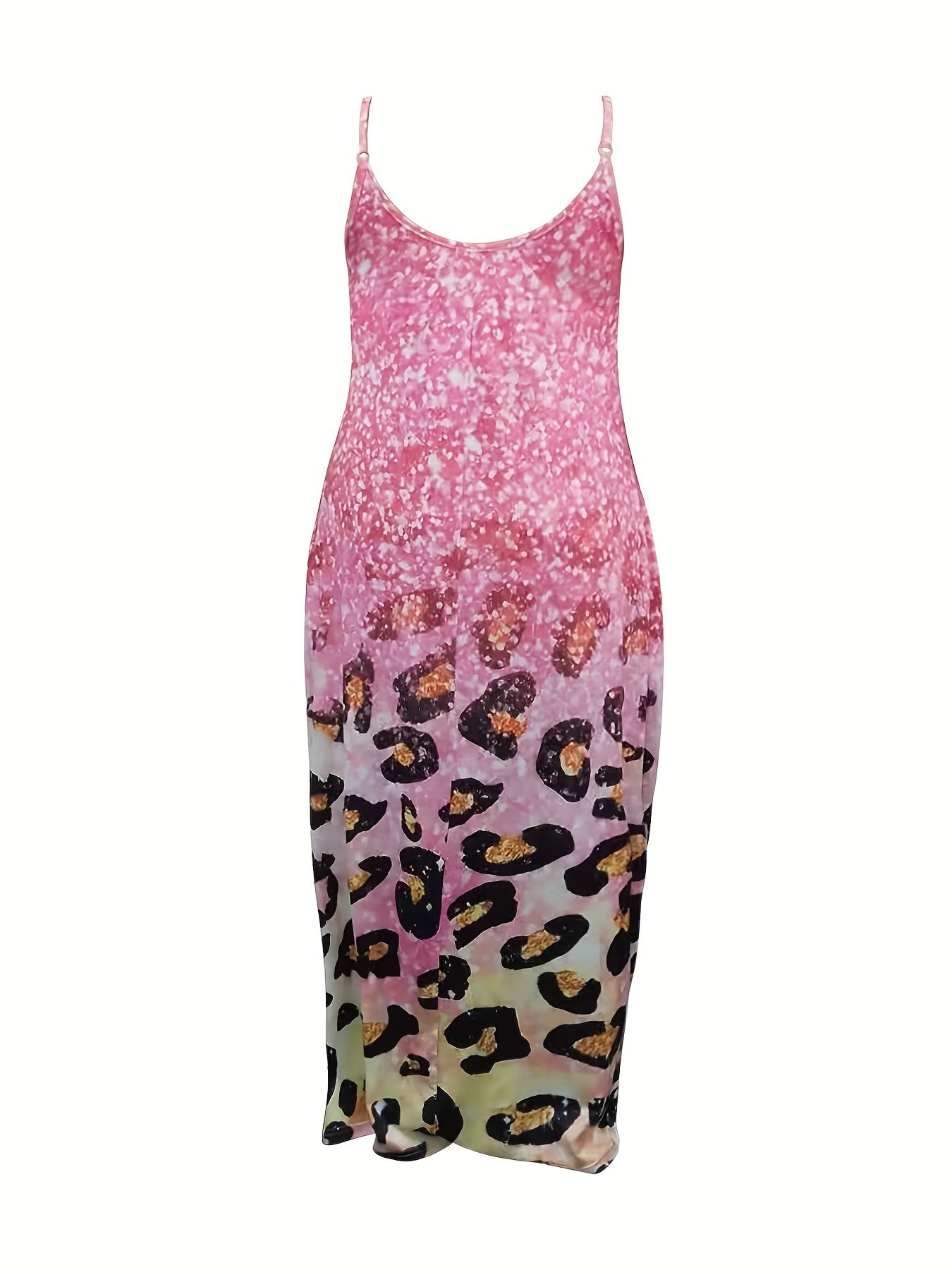 Casual Cami Dress Women's Plus Gradient Glitter Leopard Print