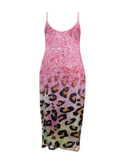 Casual Cami Dress Women's Plus Gradient Glitter Leopard Print
