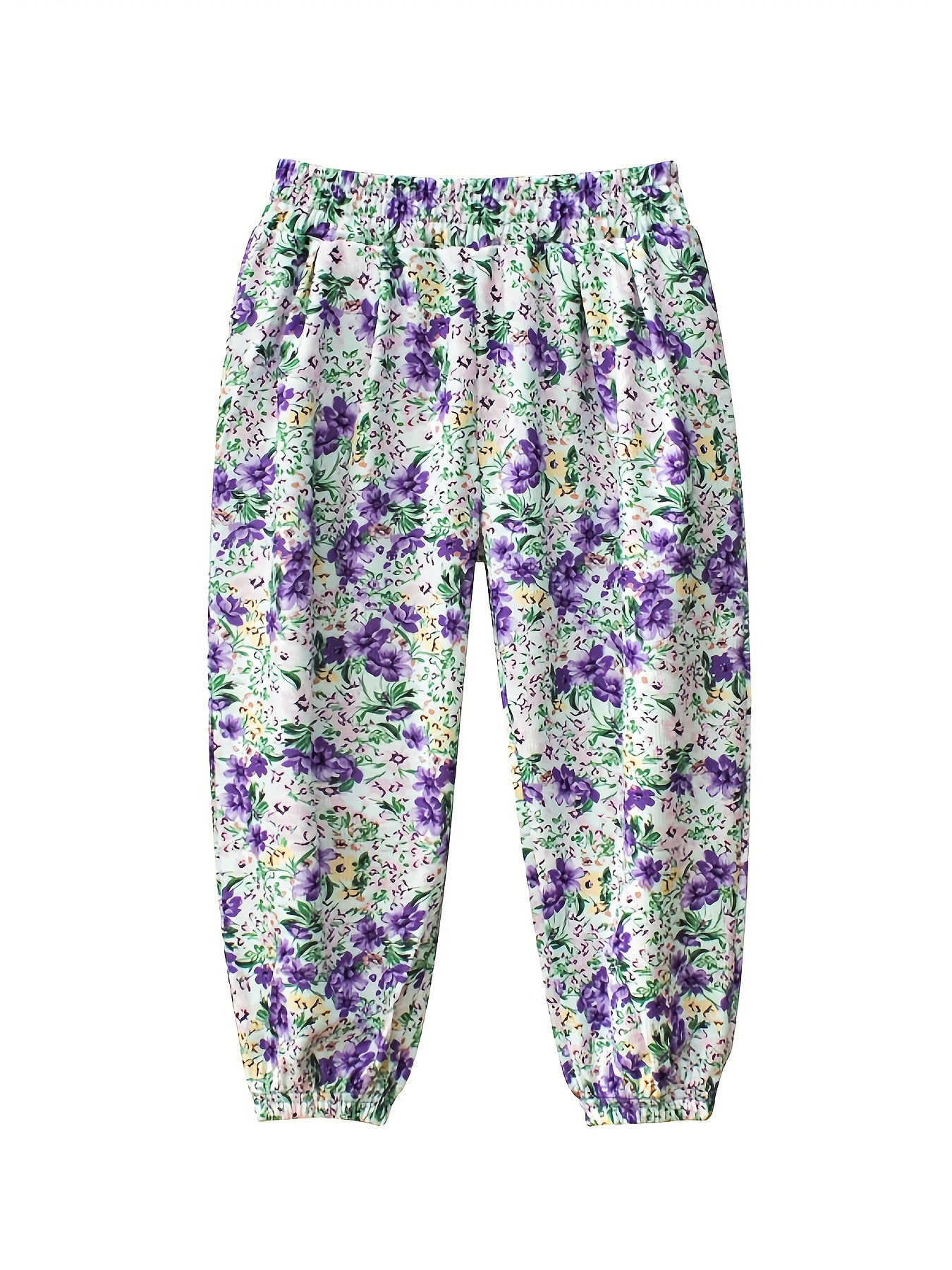 Toddler Girls Flowers Graphic Trousers Elastic Waist Cotton Jogger Pants
