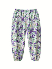 Toddler Girls Flowers Graphic Trousers Elastic Waist Cotton Jogger Pants