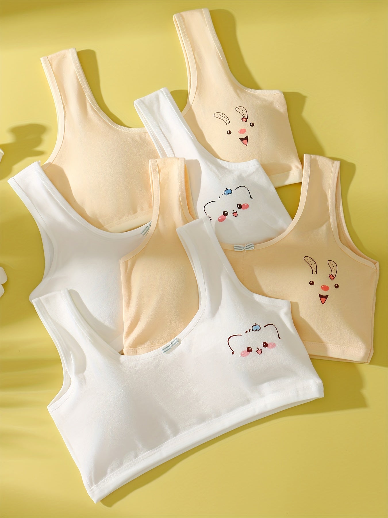 4pcs Girl's Bra Bowknot Decor Underwear No Steel Ring Breathable Bralette 7 13Y