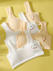4pcs Girl's Bra Bowknot Decor Underwear No Steel Ring Breathable Bralette 7 13Y